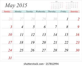Vector planning calendar May 2015