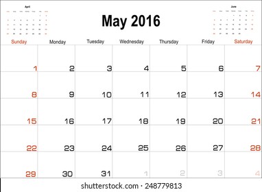 Vector planning calendar  May 2016