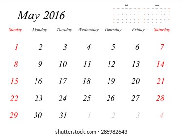 Vector planning calendar May 2016