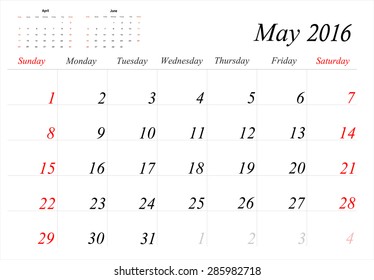 Vector planning calendar May 2016