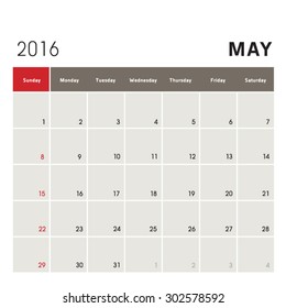 Vector planning calendar May 2016