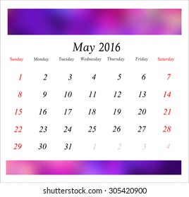 Vector planning calendar May 2016