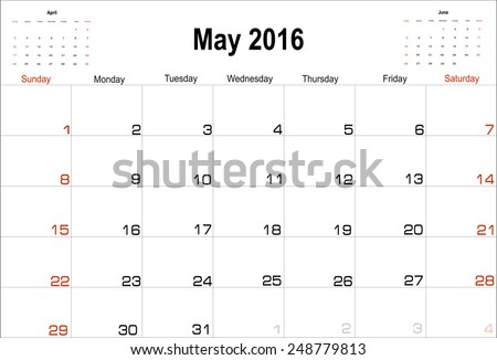 Vector planning calendar  May 2016