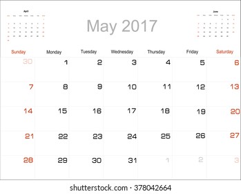 Vector planning calendar May 2017