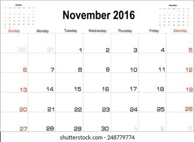 Vector planning calendar  November 2016