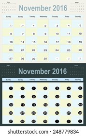 Vector planning calendar  November 2016