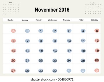 Vector planning calendar November 2016