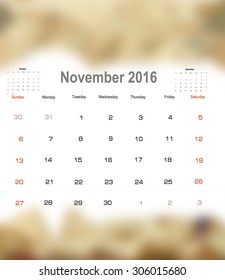 Vector planning calendar November 2016