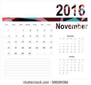 Vector planning calendar November 2016