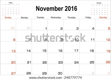 Vector planning calendar  November 2016