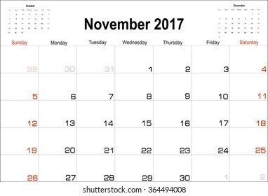Vector planning calendar November 2017