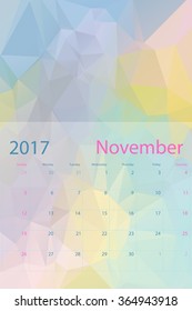 Vector planning calendar November 2017 low polygon