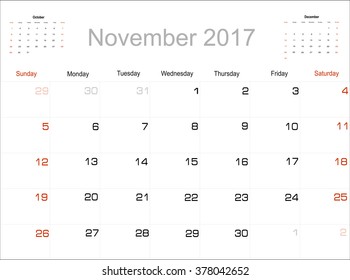 Vector planning calendar November 2017