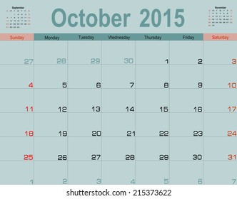 Vector planning calendar October 2015