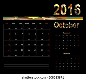 Vector planning calendar October 2016