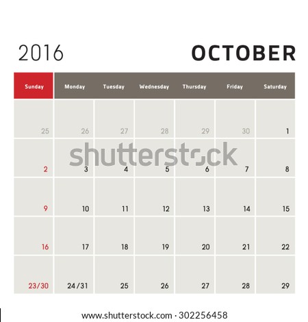 Vector planning calendar October 2016
