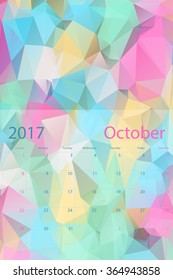 Vector planning calendar October 2017 low polygon