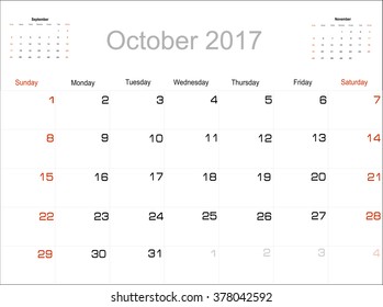 Vector planning calendar October 2017