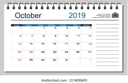 Vector planning calendar October 2018