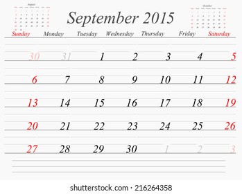 Vector planning calendar September 2015