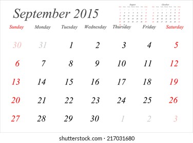 Vector planning calendar September 2015