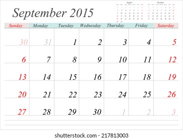 Vector planning calendar September 2015