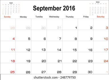 Vector planning calendar  September 2016