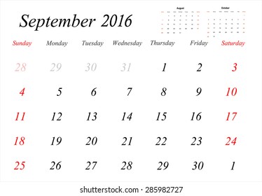 Vector planning calendar September 2016
