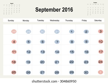 Vector planning calendar September 2016