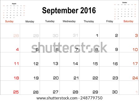 Vector planning calendar  September 2016