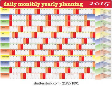 Vector of Planning Chart of Daily Monthly Yearly 2015 calendar.
