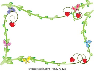 vector plant and butterfly with border background
