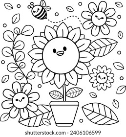 ilustración del libro de coloreado de plantas vectoriales
