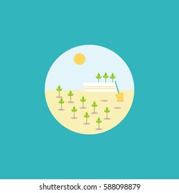 Vector plant flat icon. Garden illustration with young plant in circle on blue background