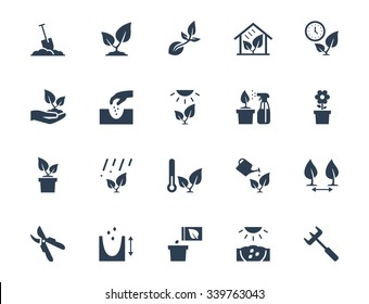 Vector plant growing and cultivating icon set