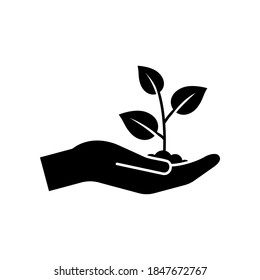 Vector Plant in hand icon, seedling symbol on isolated white background for UI/UX and website.