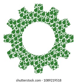 Vector plant leaf icons are formed into gear wheel combination. Equipment design concept constructed with plant leaf icons.