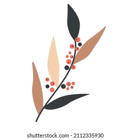 vector plant and leaf illustration set. simple doodle elements in limited color palette, minimal flat design for graphic projects