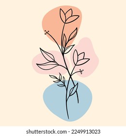 Vector Plant with leaves and flower petals in vector and line art style