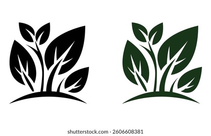Vector Plant Logo Design, Black and Green Leaf Illustration