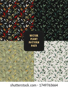 Vector plant pattern pack with With branches and leaves in boho style
