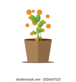 planta vectorial en la cacerola de fondo blanco aislado, concepto de ahorro de crecimiento, ingreso pasivo, inversión de beneficios, logro de objetivos, éxito financiero