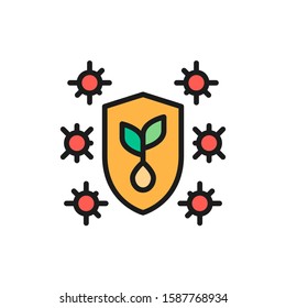 Vector plant protection against pests flat color line icon.