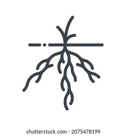 Vector plant with roots line icon isolated on transparent background. Gardening and Alternative medicine sign