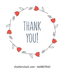 Vector plant round frame. Hand-drawn floral design with sample text. For greeting card, text can be added.