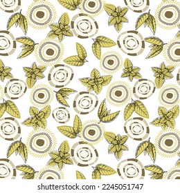Planta vectorial sin fisuras con aloe vera, flores y ramas. Ilustración botánica perfecta para impresión, embalaje y diseño textil