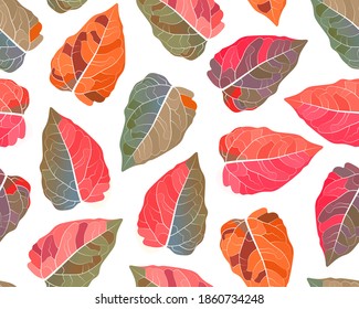 Vector plant seamless pattern. Colorful leaves on a white background. Leaf background.