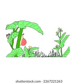 Vector plant with a snail clinging to its trunk