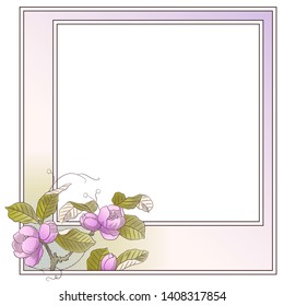 Vector plant vignette for labels, banner, sticker, tattoo and other design. Blooming sakura.