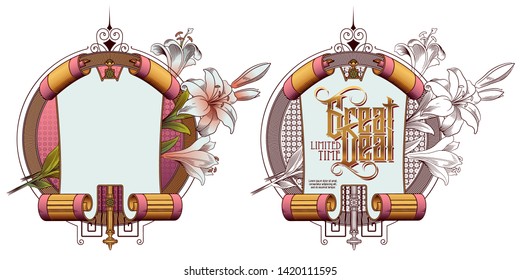 Vector plant vignette for labels, banner, sticker, tattoo and other design. Blooming tree.